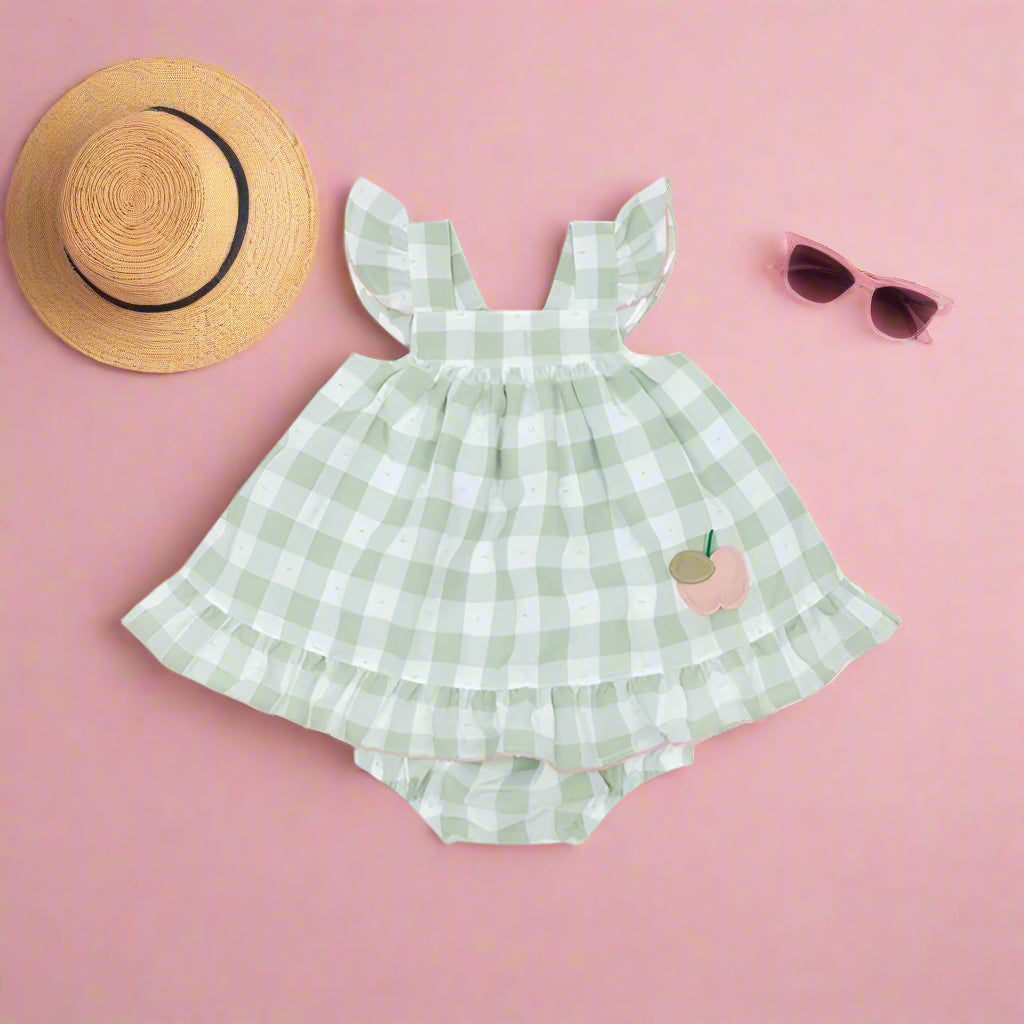 deolinda green gingham summer dress for girls