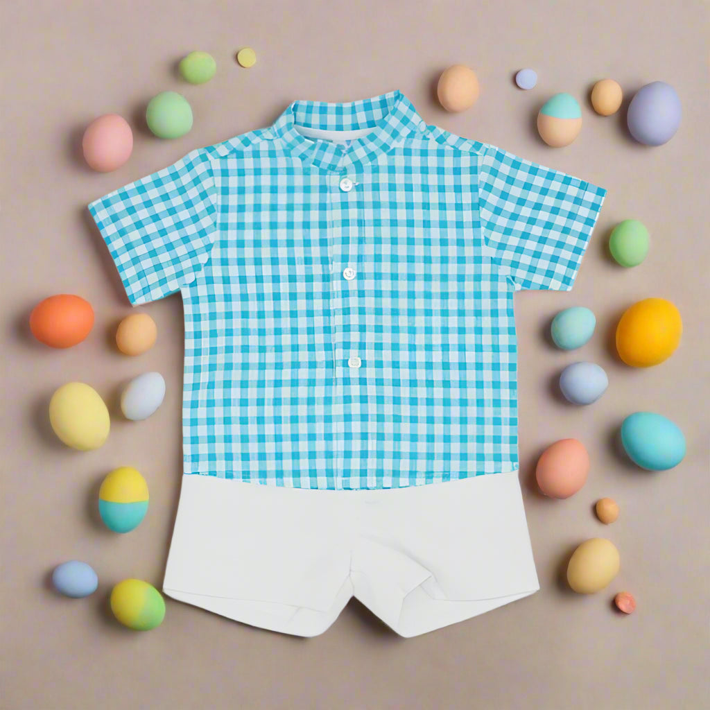 sardon boys turquoise shirt and white shorts set 