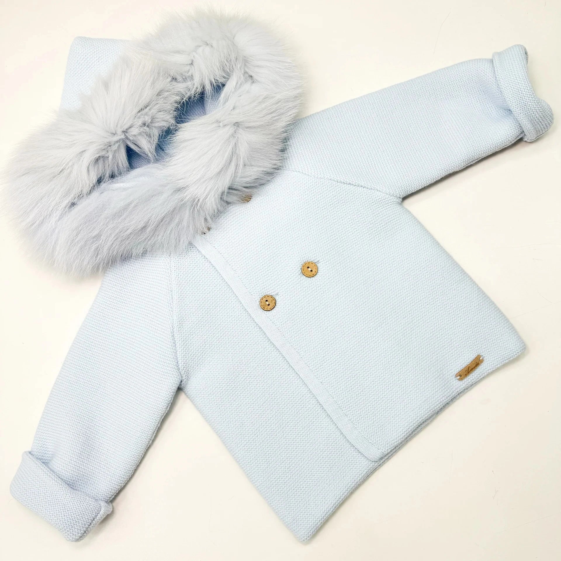  Baby Blue Faux Fur Hooded winter Coat 