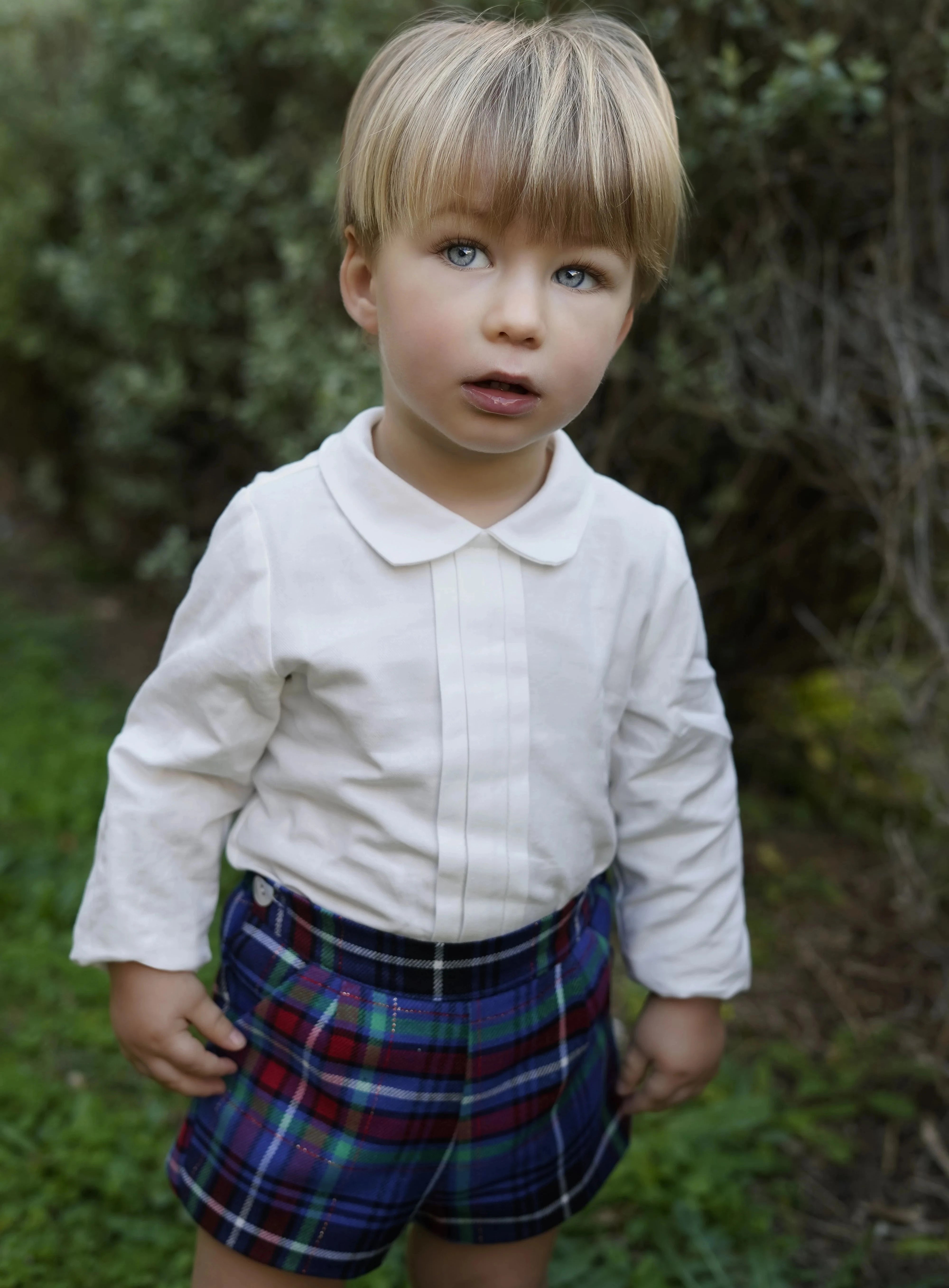 boys checked blue green and red tartan shorts 