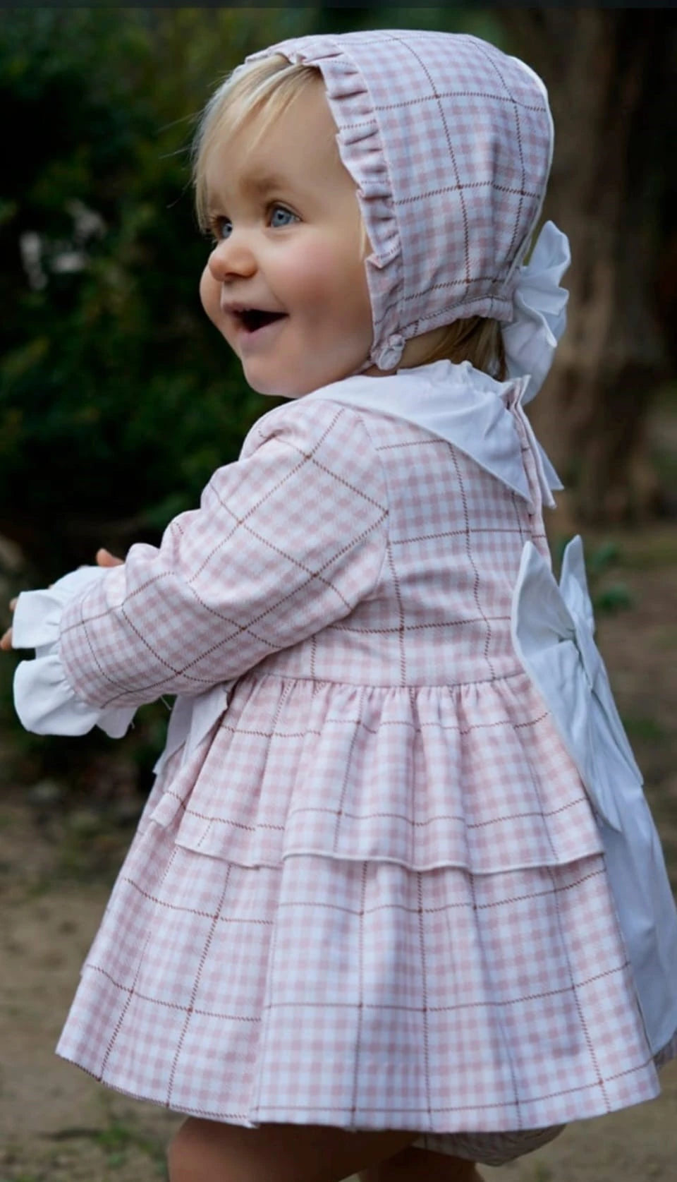 girls pink Rosa Dress Bonnet and Knicker Set