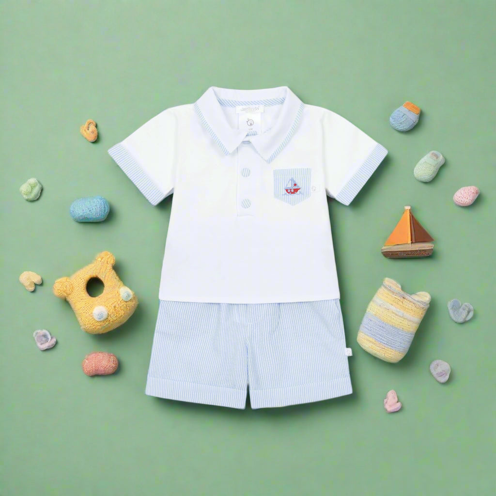 boys t shirt and shorts set with sailboat motif