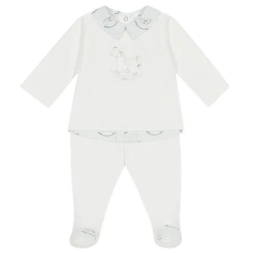 deolinda baby two piece jersey and pants with rocking horse motif