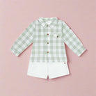 boys green gingham shirt and white shorts set by deolinda