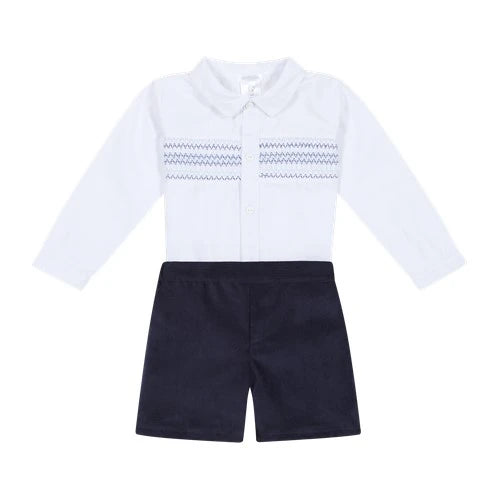 boys long sleeved smocked shirt and shorts by deolinda