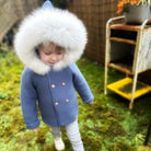 blue martin aranda coat with white faux fur hood