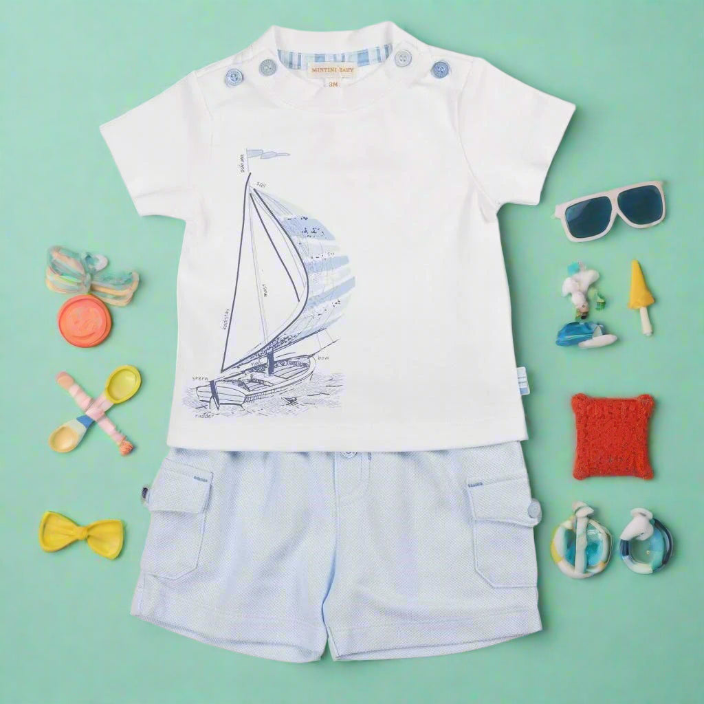 boys t shirt and shorts set with sailboat print