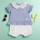 blue girls blouse and shorts set by mintini 