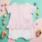 mintini pink blouse and white shorts set for girls