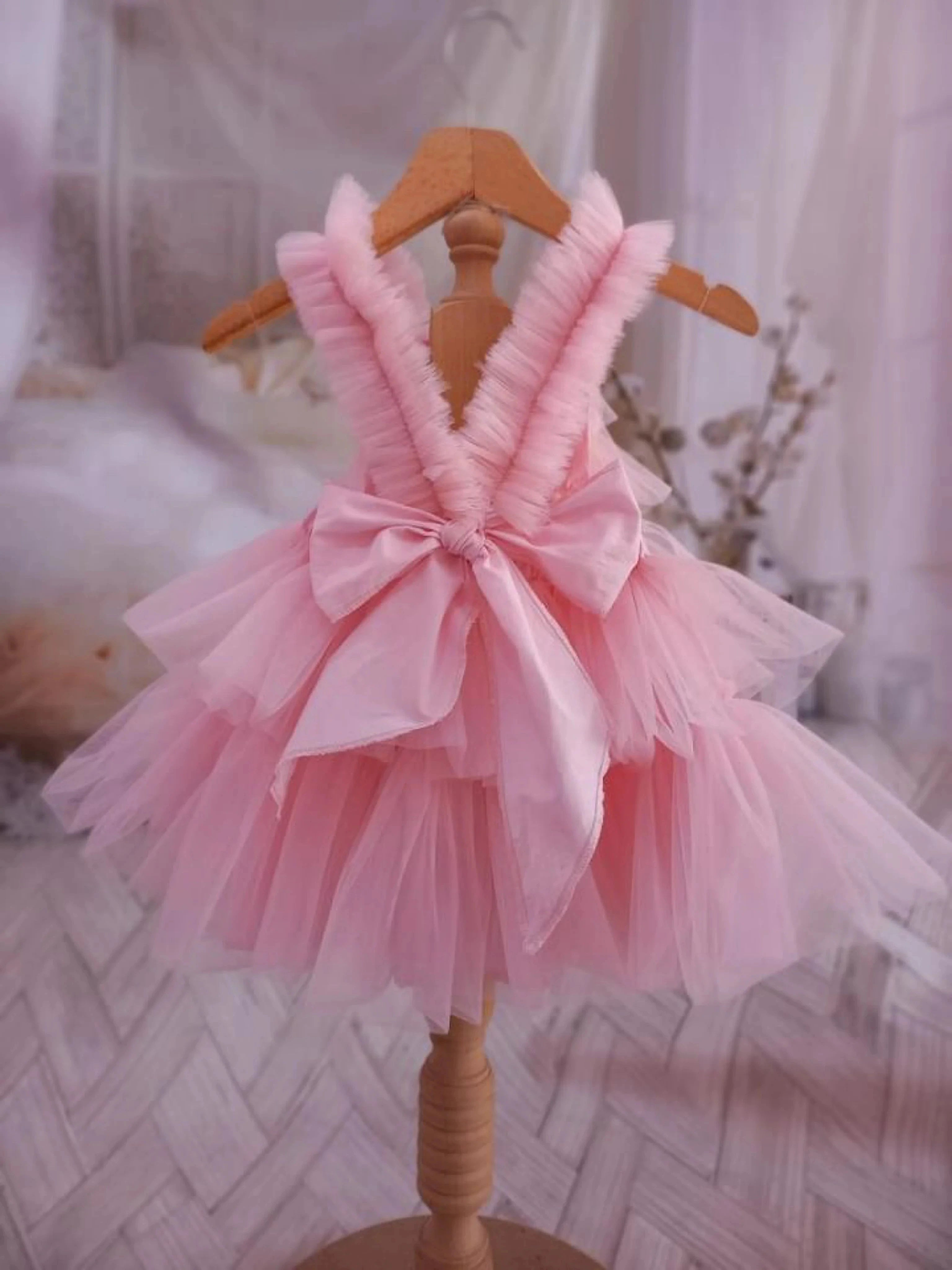 pink tulle layered girls dress by puro mimo