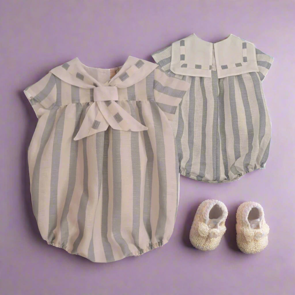 Puro mimo blue striped baby romper with sailor collar