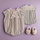 Puro mimo blue striped baby romper with sailor collar