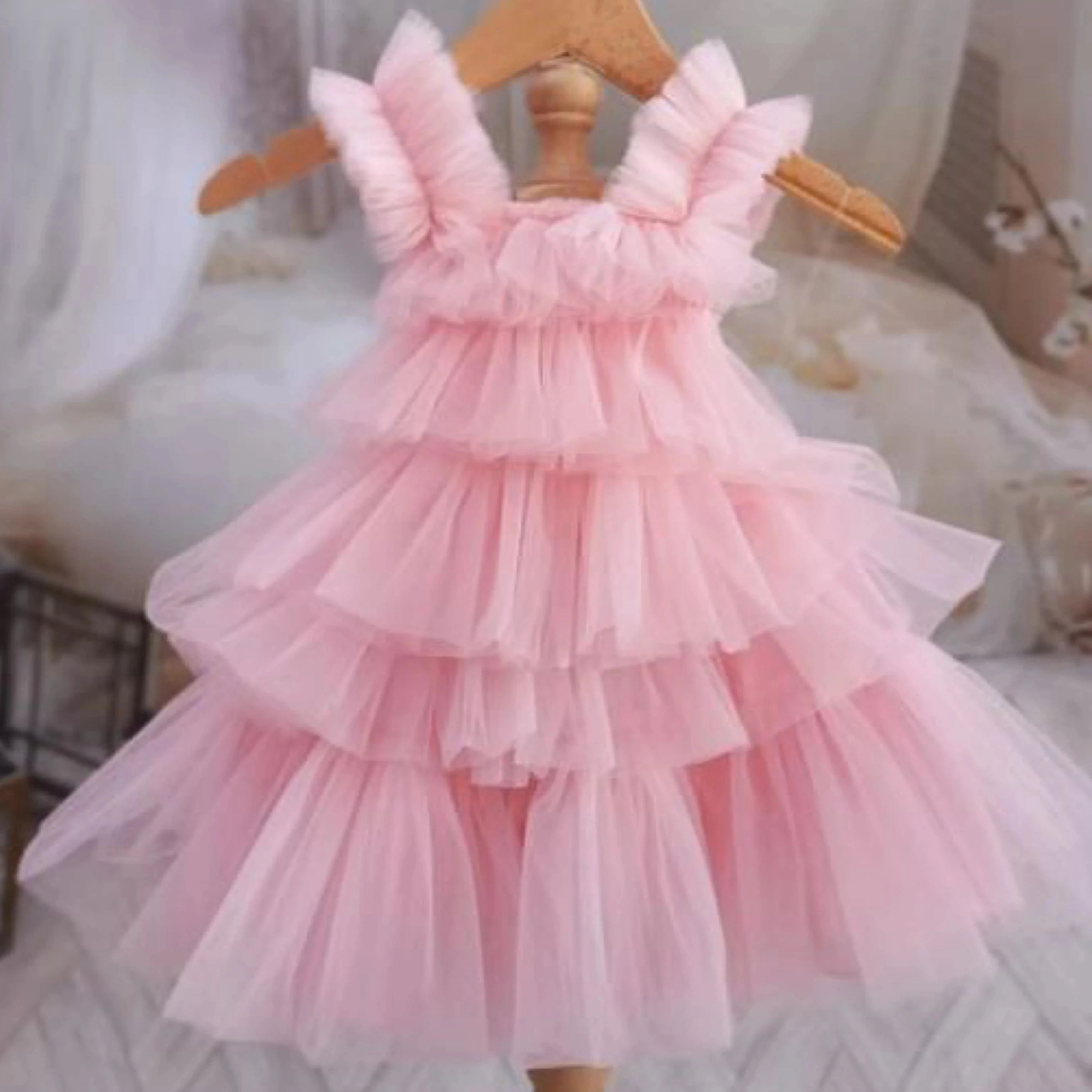 puro mimo pink tulle layered girls dress