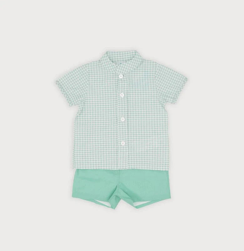 sardon boys mint check shirt and shorts set 