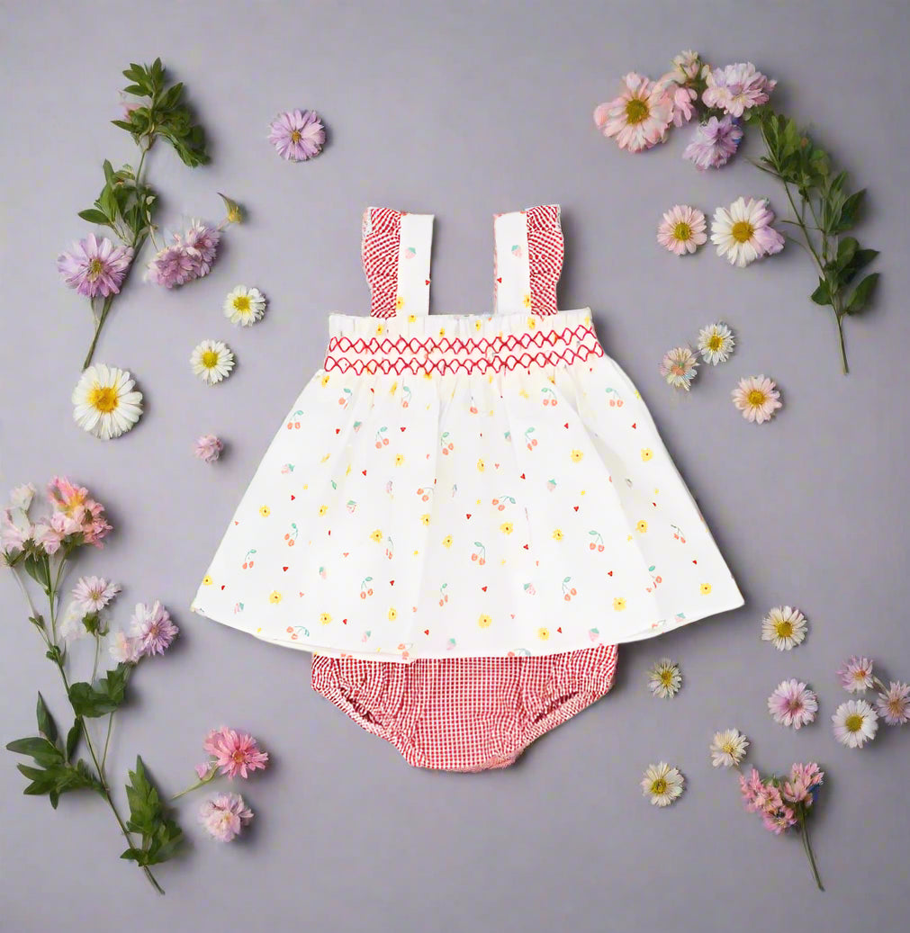 baby cherry motif dress with bloomers